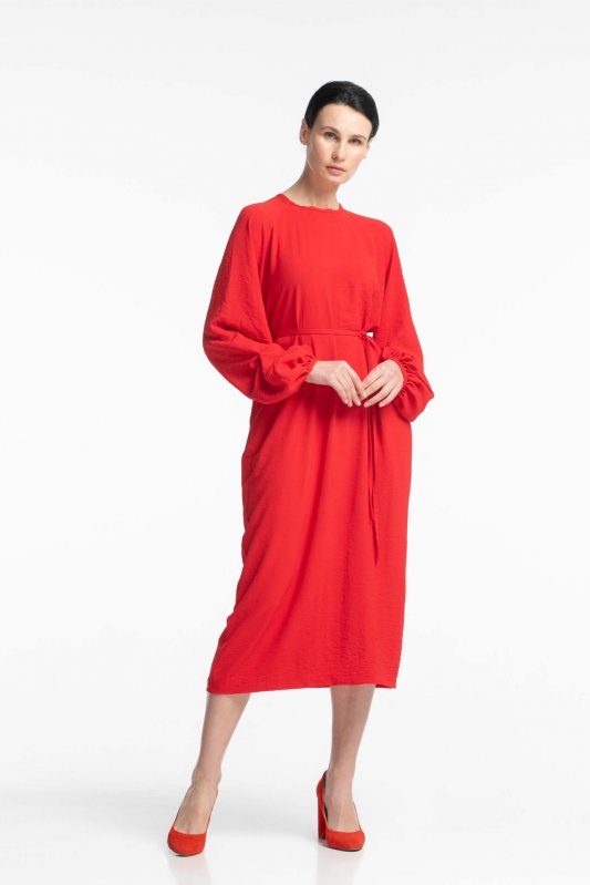 Червона сукня міді із збіркою на зап'ястях