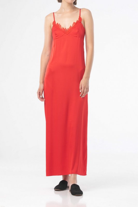 Ночная красная рубашка на бретелях 