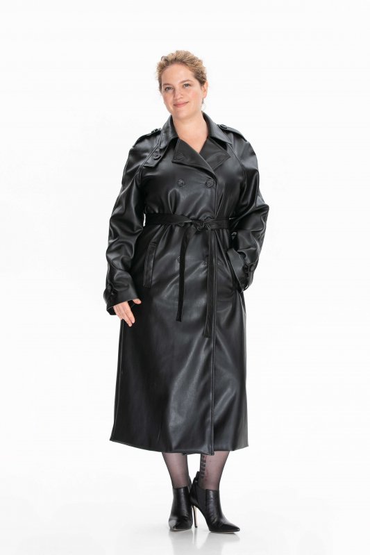 Чорний плащ з екошкіри PLUS SIZE