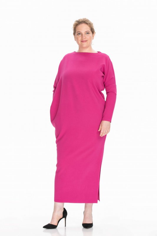 Длинное асимметричное платье цвета фуксия PLUS SIZE