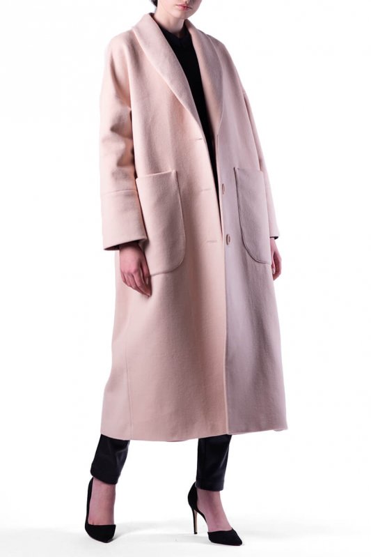 Бежевое пальто свободного кроя 500228