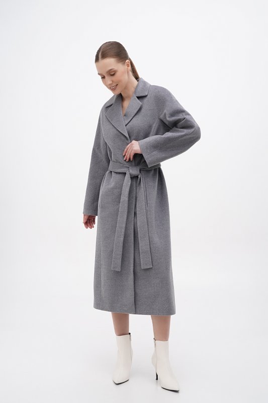 Пальто-халат сіре під пояс