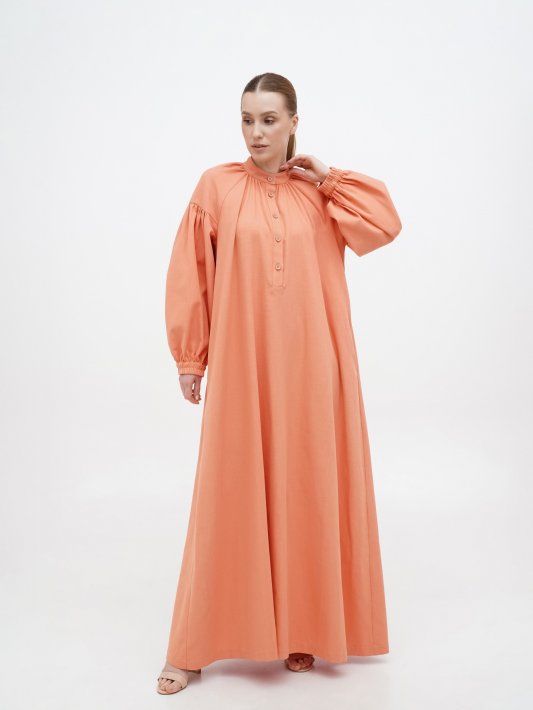 Сукня з довгим рукавом лляна персикова Сукня з довгим рукавом лляна персикова