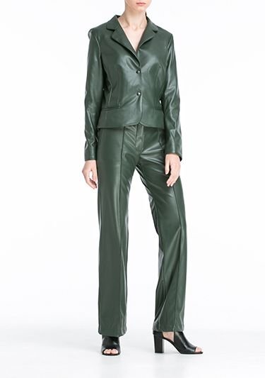 Брюки-клеш зеленые из эко-кожи Фото 4