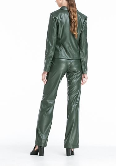 Брюки-клеш зеленые из эко-кожи Фото 5