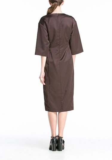 Платье коричневое со вставкой из жаккарда Фото 3