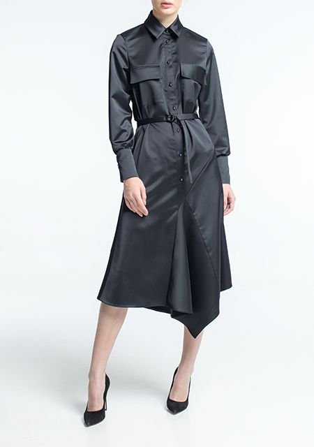 Сукня-сорочка чорна з асиметричною спідницею Фото 4