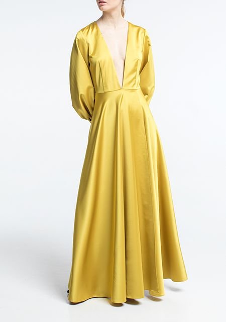 Сукня жовта з глибоким вирізом Фото 4