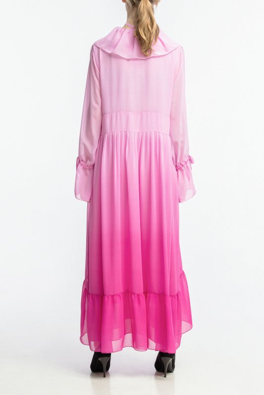 Сукня рожева шифонова з градієнтом та воланами Фото 4