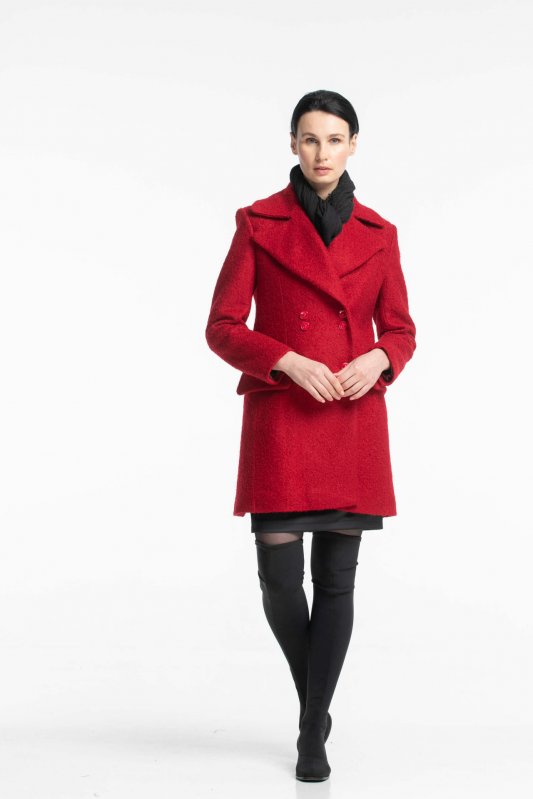 Приталене пальто букле червоного кольору Фото 2