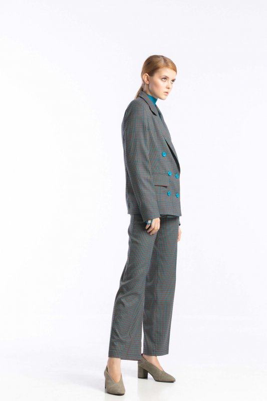 Двобортний піджак в дрібну блакитну клітку Фото 2 Двобортний піджак в дрібну блакитну клітку Фото 2