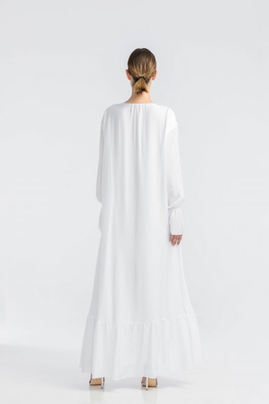 Біла сукня  з V-подібним вирізом і декоративним запахом Фото 4