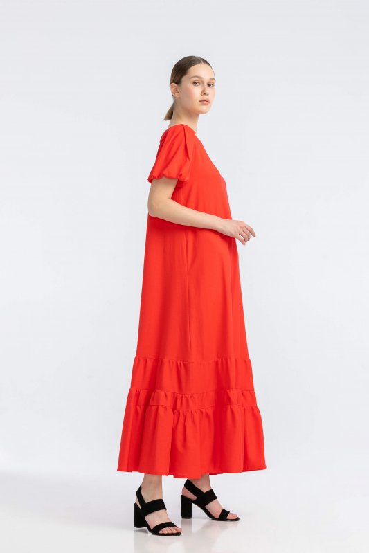 Червона лляна сукня з рукавом-буф Фото 2