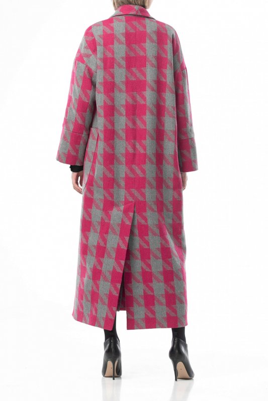 Пальто у велику сіро-рожеву гусячу лапку Фото 3