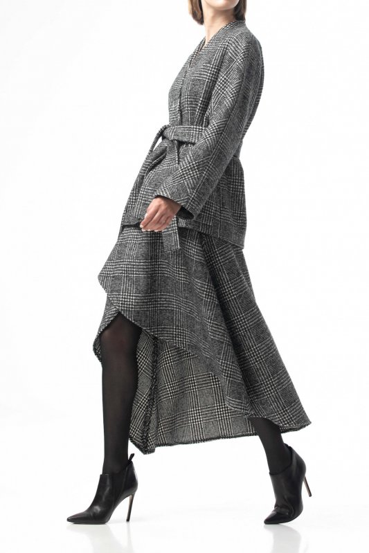 Серый пальтовый пиджак в клетку из шерсти Фото 2