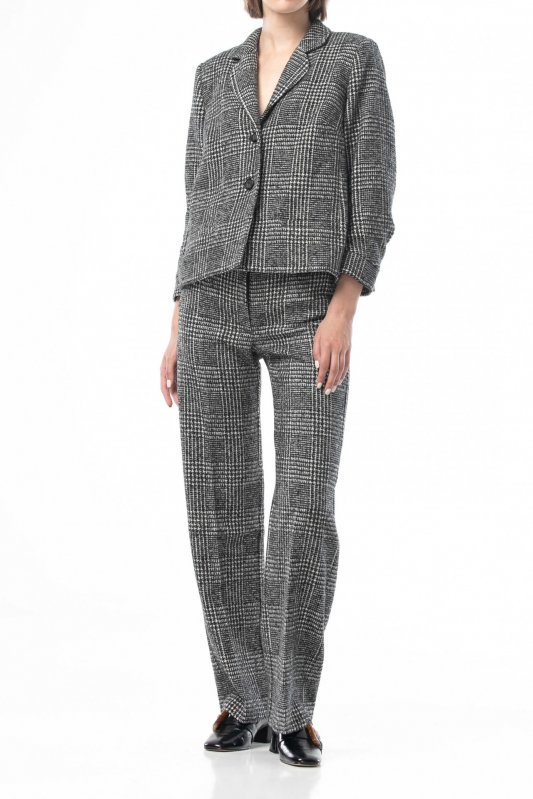 Серые прямые брюки в клетку со стрелками Фото 2