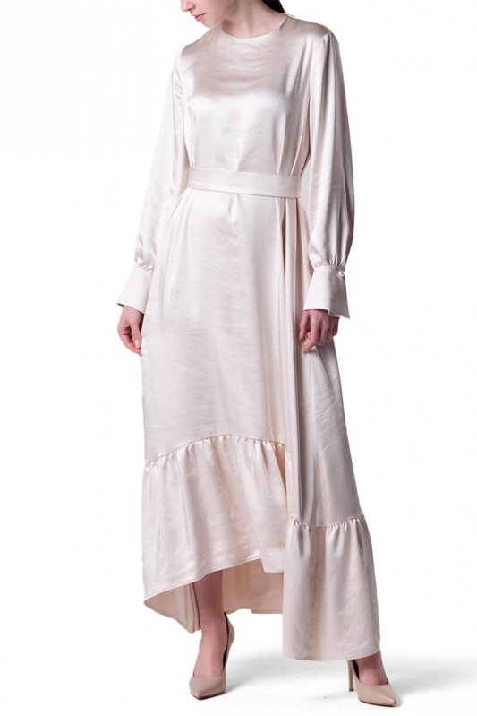 Молочное платье с поясом в цвет Фото 2