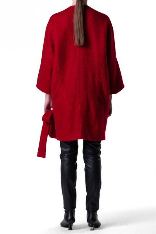 Темно-червоне пальто букле вільного крою Фото 3