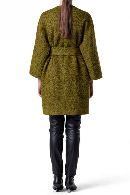 Оливкове пальто букле вільного крою  Фото 3