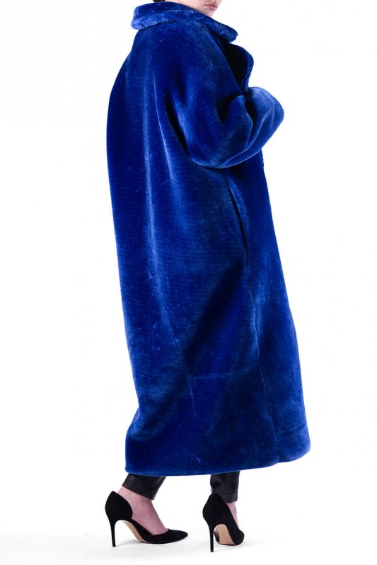 Тёмно-синяя шуба из экомеха Фото 3