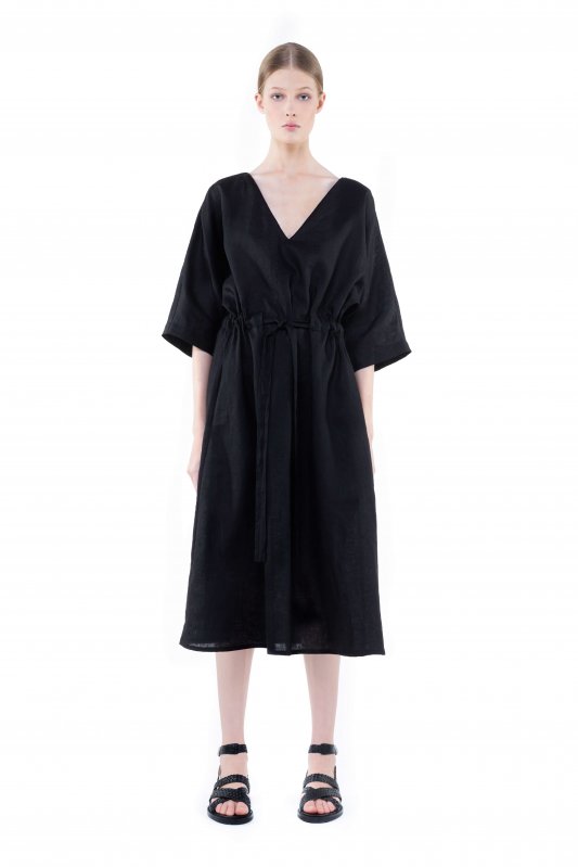 Сукня-кімоно із чорного льону Фото 2