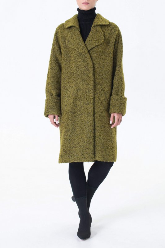 Пальто зелене буклє двобортне з подвійним коміром Фото 2