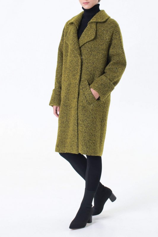 Пальто зелене буклє двобортне з подвійним коміром Фото 3