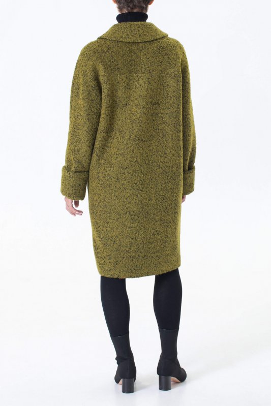 Пальто зелене буклє двобортне з подвійним коміром Фото 4