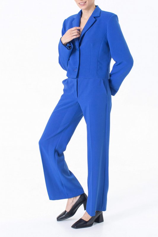 Синий укороченный пиджак на две пуговицы Фото 3
