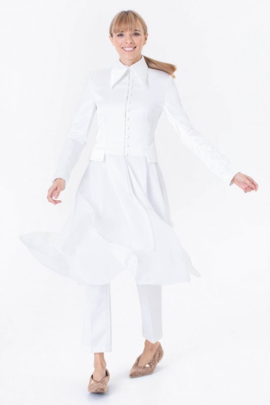 Білі атласні брюки прямого крою Фото 3