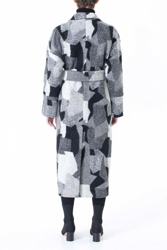 Пальто зимове сіре з геометричним принтом Фото 4