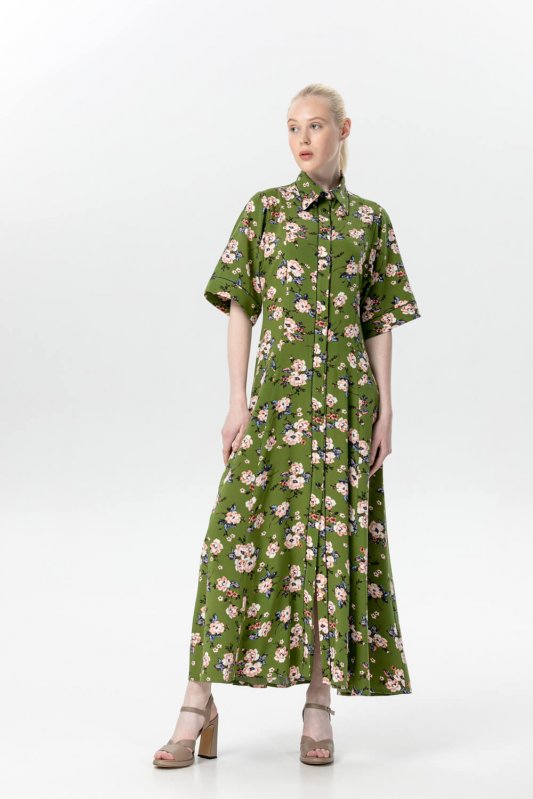 Довга зелена сукня з квітковим принтом Фото 2