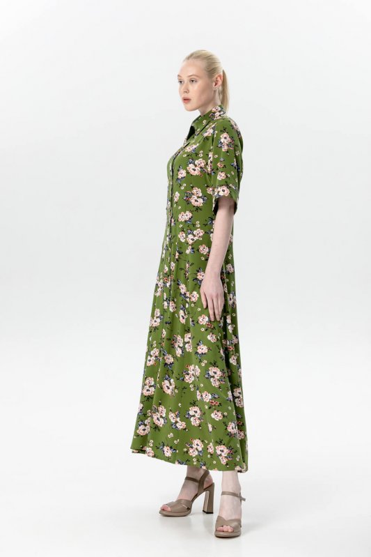 Довга зелена сукня з квітковим принтом Фото 3