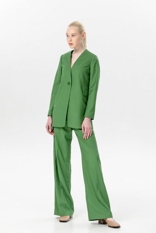 Зелений однобортний піджак на один ґудзик Фото 8