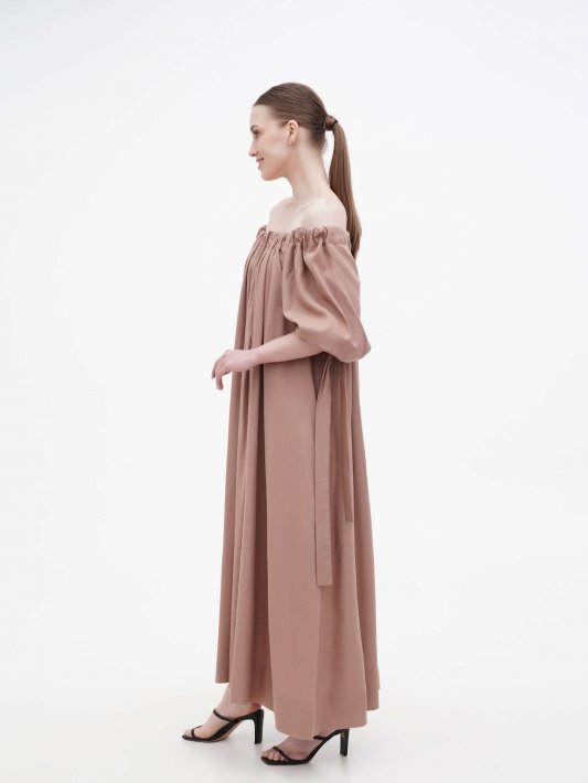 Льняное бежевое платье с завязками Фото 3