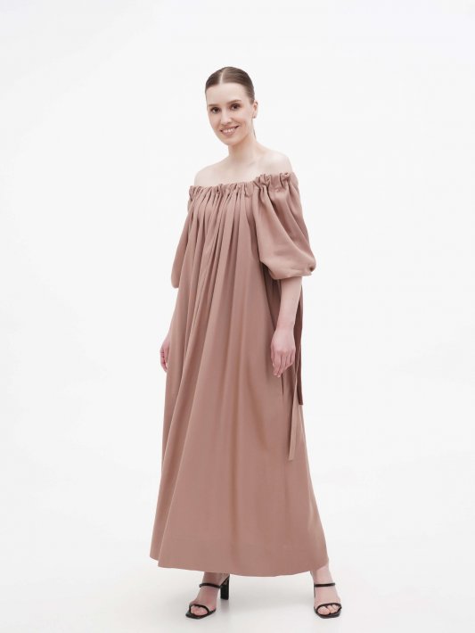 Льняное бежевое платье с завязками Фото 2