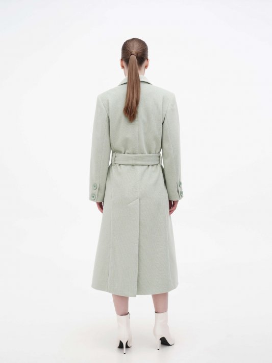 Пальто м'ятного кольору під пояс Фото 4