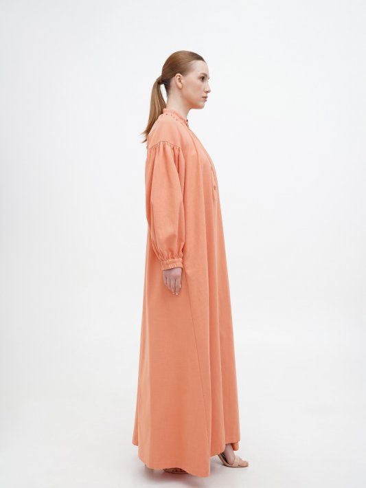 Сукня з довгим рукавом лляна персикова Фото 2 Сукня з довгим рукавом лляна персикова Фото 2