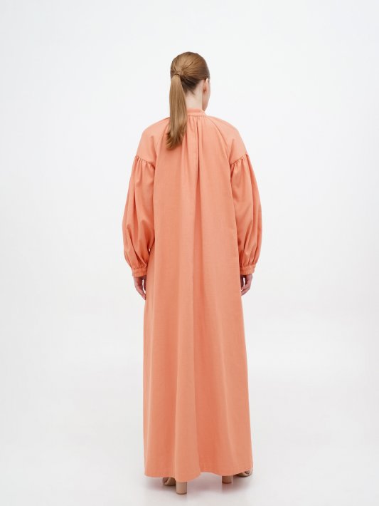 Сукня з довгим рукавом лляна персикова Фото 3 Сукня з довгим рукавом лляна персикова Фото 3