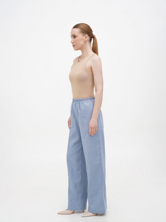 Брюки голубой лен на резинке Фото 2
