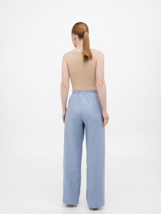 Брюки голубой лен на резинке Фото 3