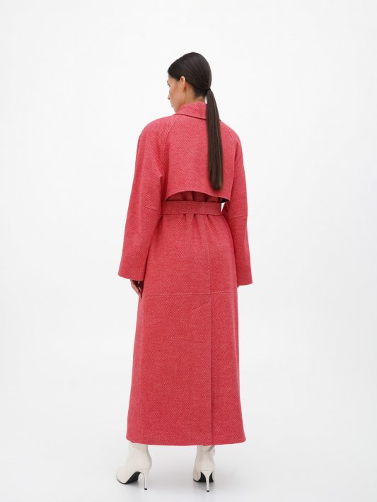 Червоне пальто максі з відлітною кокеткою Фото 4