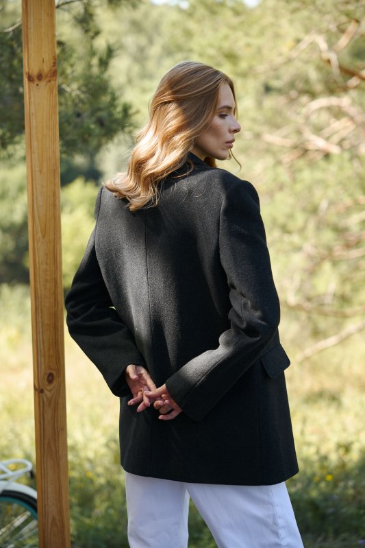 Пальто чорне коротке двобортне Фото 4