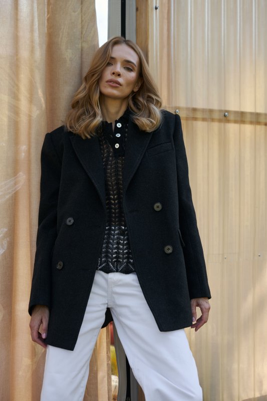 Пальто чорне коротке двобортне Фото 3