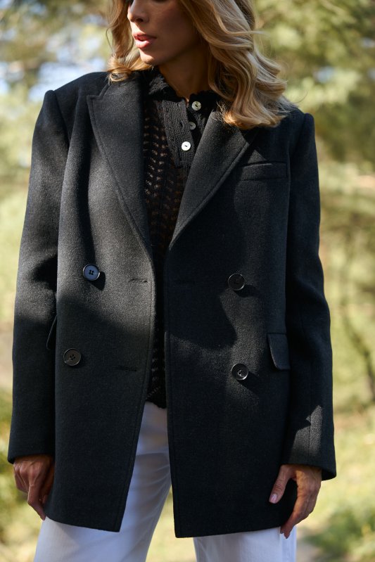 Пальто чорне коротке двобортне Фото 5