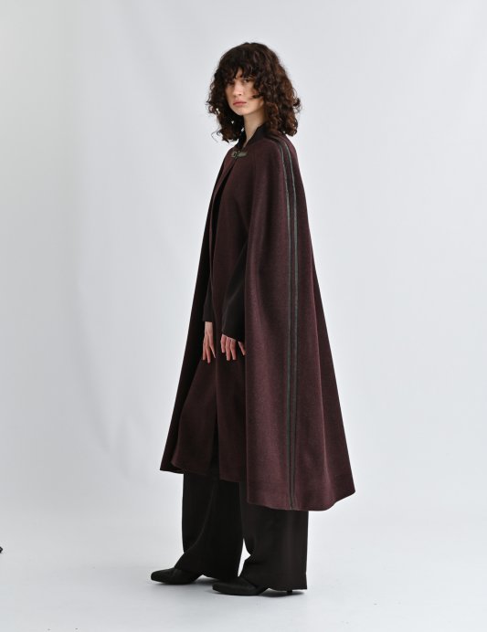 Кейп бордовий з шкіряними лампасами Фото 2