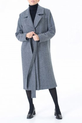 Прямое пальто чёрная ёлка с блеском