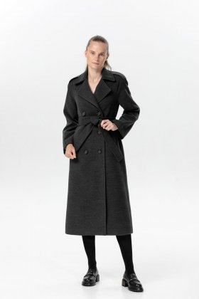 Двубортное пальто миди темно-серого цвета